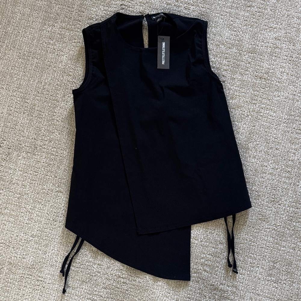 PLT Black Sleeveless Top with Asymmetrical Hem